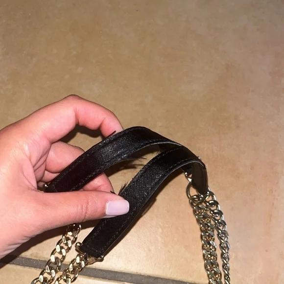 Large Black Michael Kors Susannah Saffiano Leather Tote Bag Gold Chain Straps - Picture 9 of 12